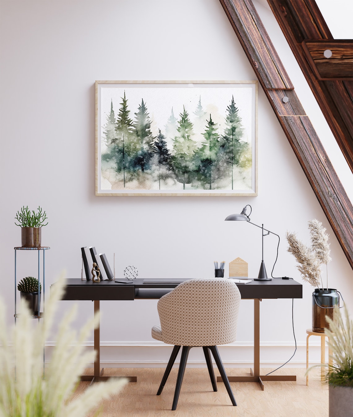 Pine Forest Watercolor Art Print, Foggy Evergreens - Image 4