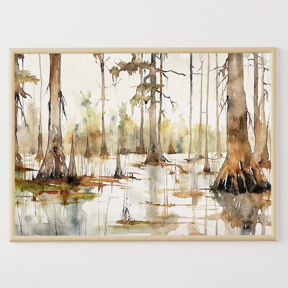 Louisiana Landscape Lake Martin Watercolor Art Print