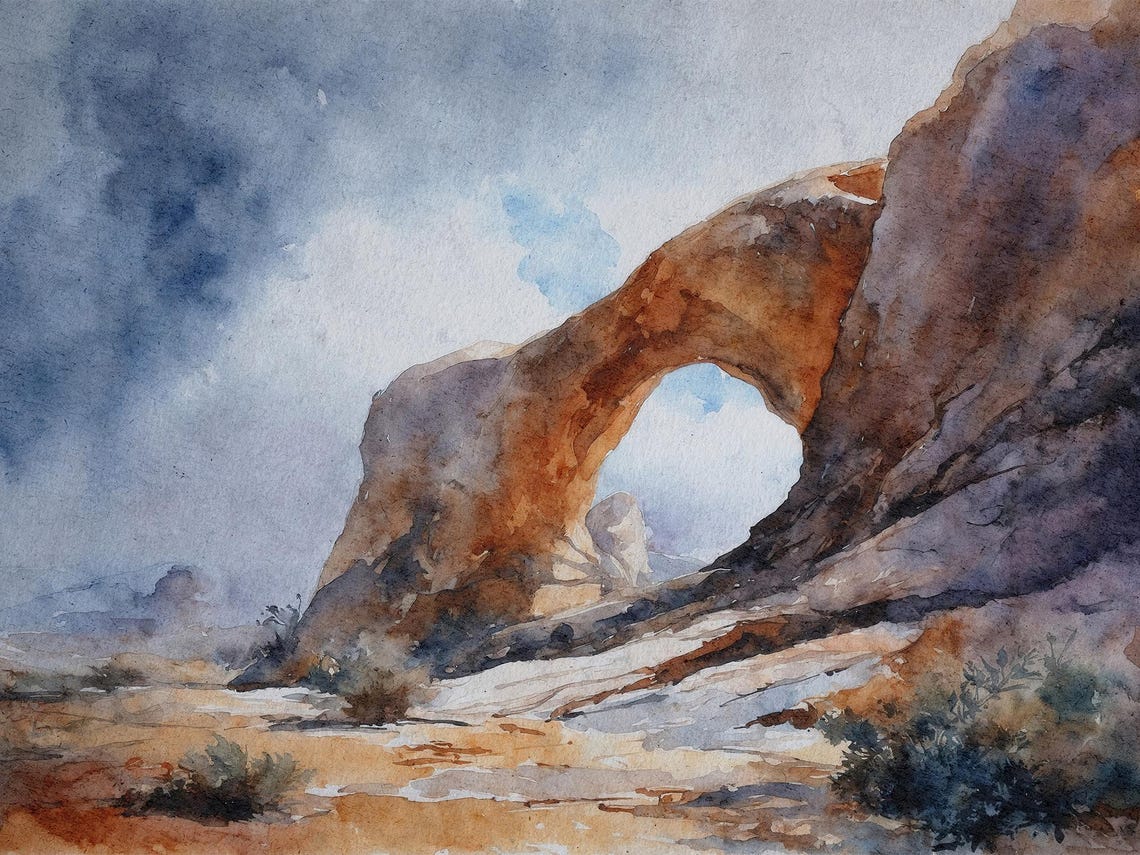 Arches National Park Sandstone Arch Desert Watercolor Wall Art