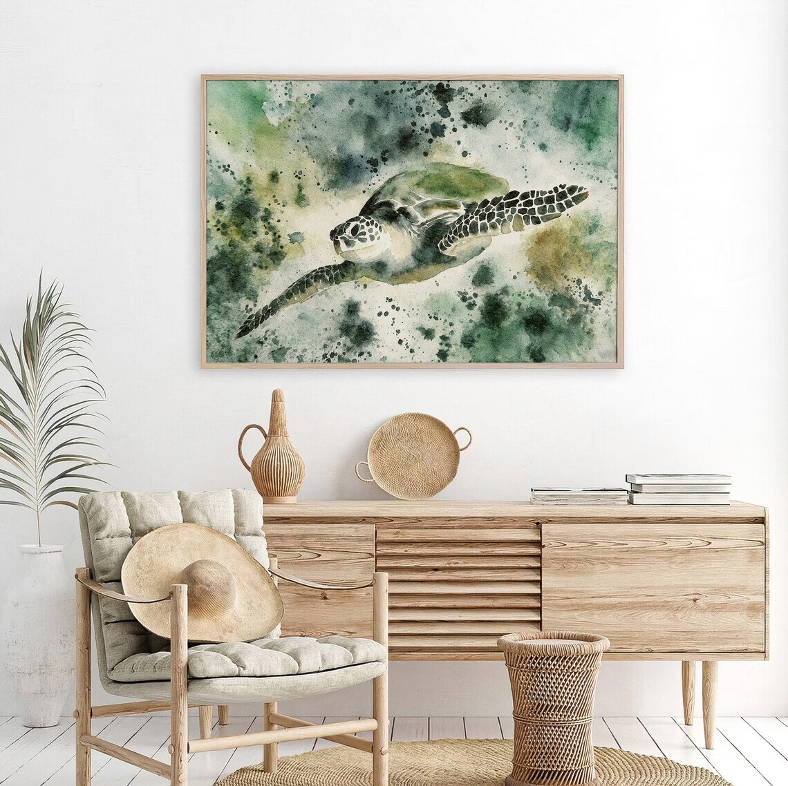 Sea Turtle Watercolor Art Print Sea Animal Painting Sea Life Wall Art Sea Nature Artwork Beach House Wall Decor - Image 4