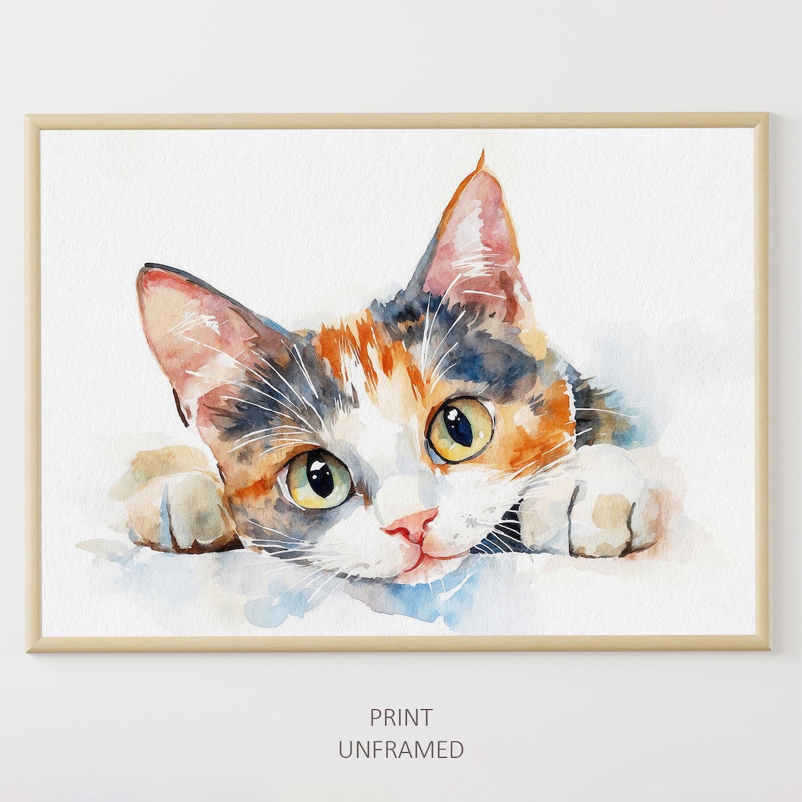 Calico Cat Watercolor Print, Cute Kitten Animal Art