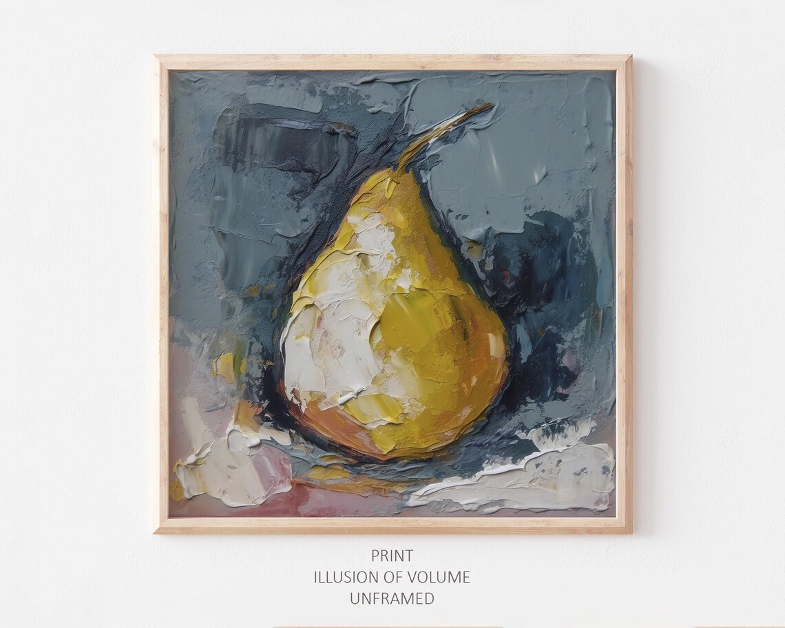 Pear Oil-Painting-Style Fruit Art Print for Kitchen