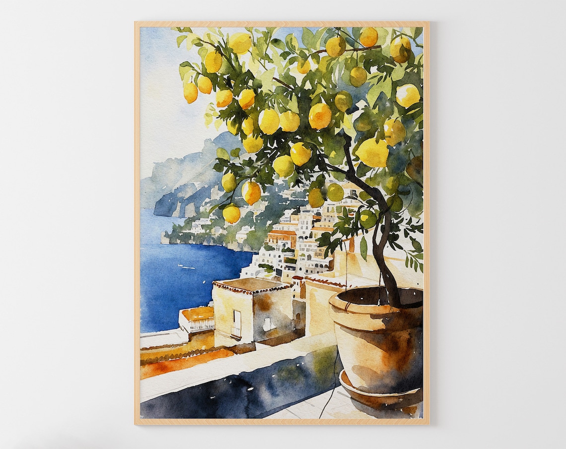 Lemon Tree Watercolor Art Print, Positano Amalfi Coast