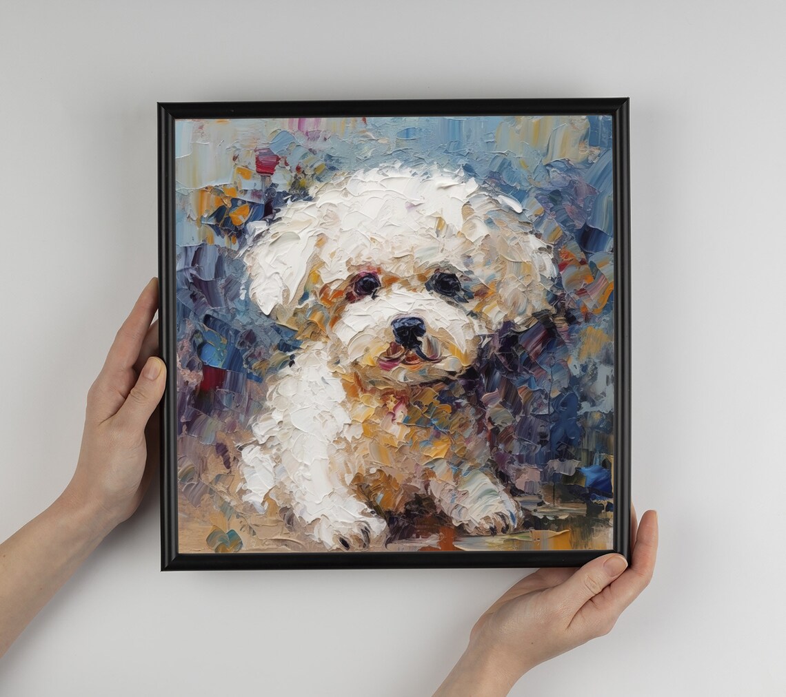 Bichon Frise Oil Print, Cute Puppy Wall Art Print - Image 5