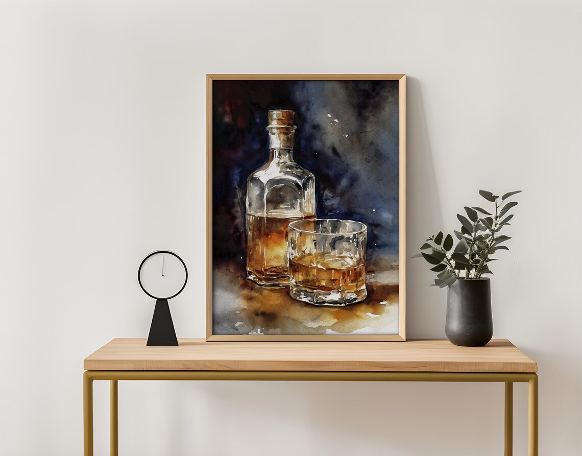 Whiskey Bottle Watercolor, Old Fashioned Bar Art Print - Image 3