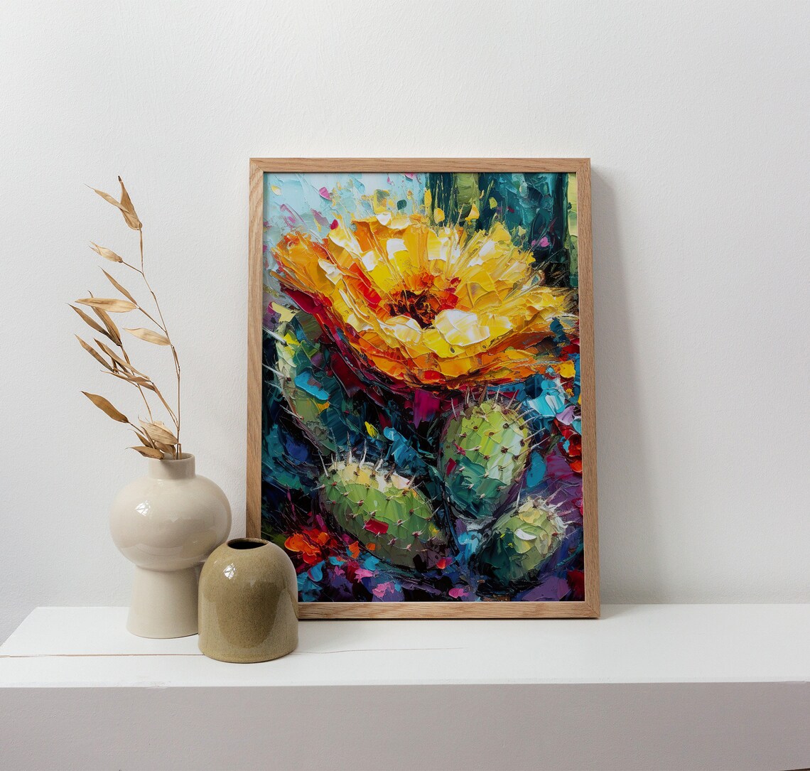 Cactus Flower Oil Painting, Arizona Desert Art Print - Image 4