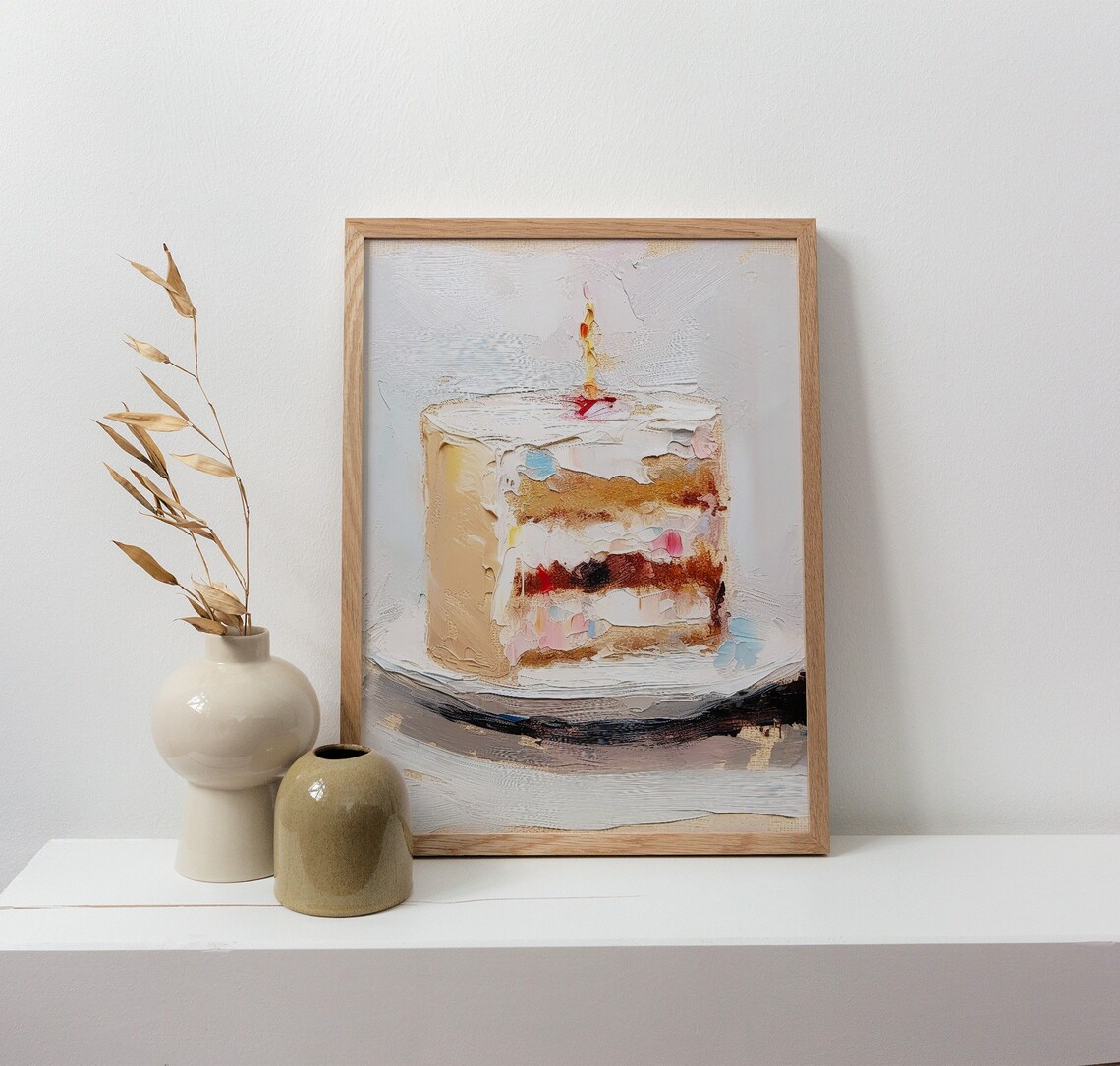 Birthday Cake Oil Painting, Kitchen Art Print - Image 4