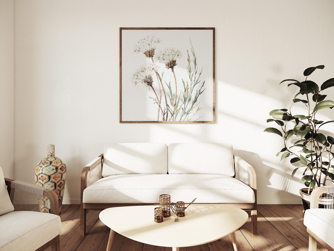 White Queen Annes Lace Botanical Watercolor Neutral Floral Art Print - Image 2