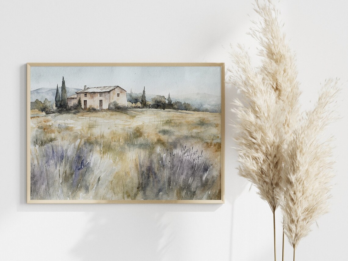 Provence France Stone Farmhouse Lavender Field Watercolor Art Poster - Image 2