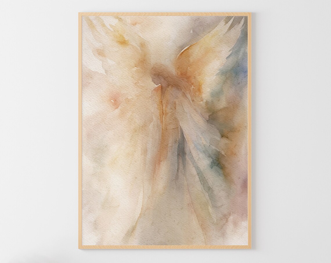 Guardian Angel Watercolor Art Print, Personalized