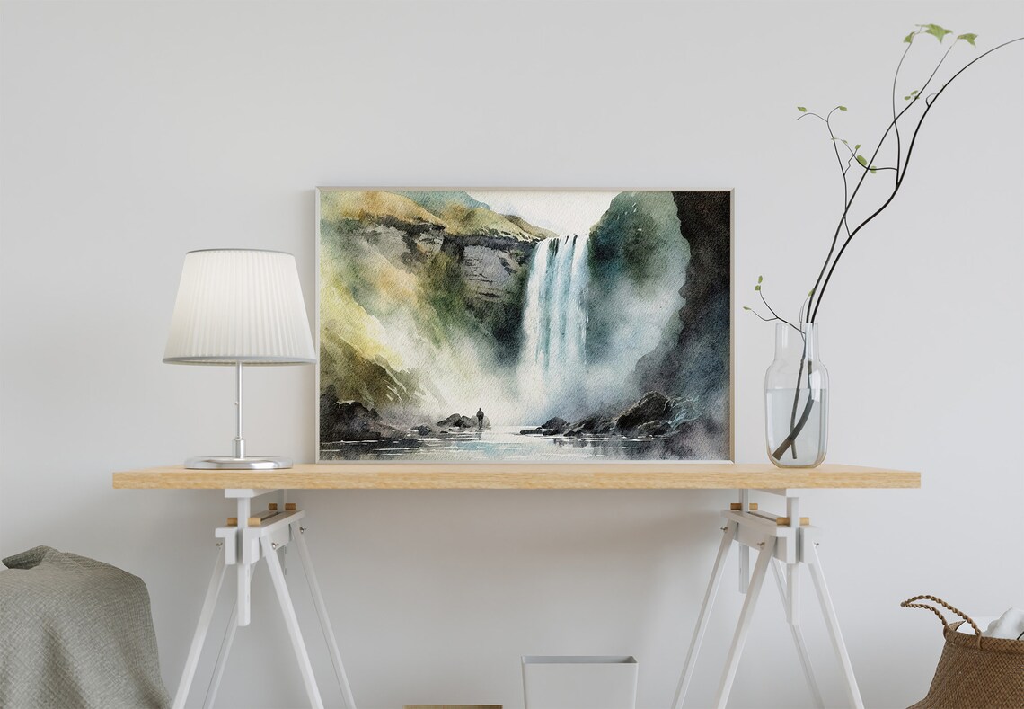 Skogafoss Watercolor Travel Poster, Iceland Sudurland - Image 5
