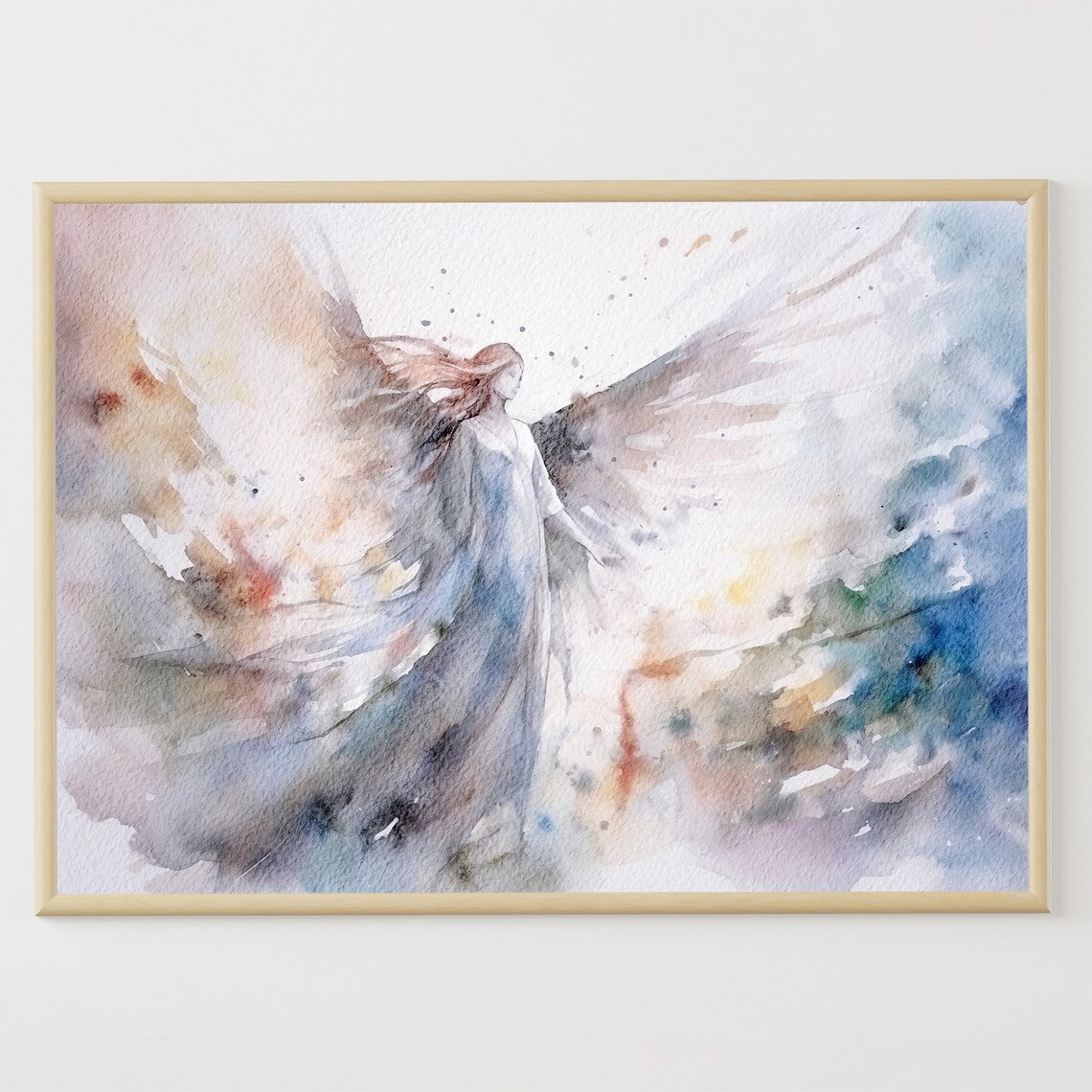Angel Watercolor Religious Art Print, Abstract Style