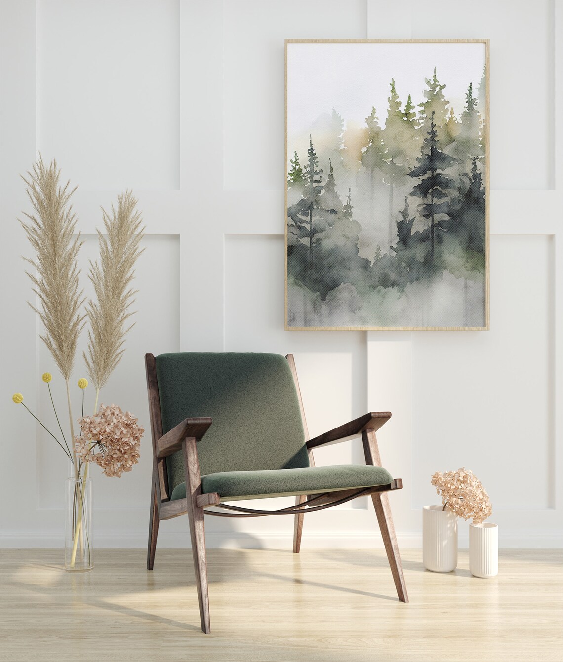 Misty Forest Watercolor Pine Trees Poster Print - Image 3