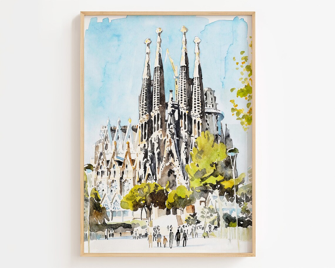 Barcelona Sagrada Familia Watercolor Travel Poster