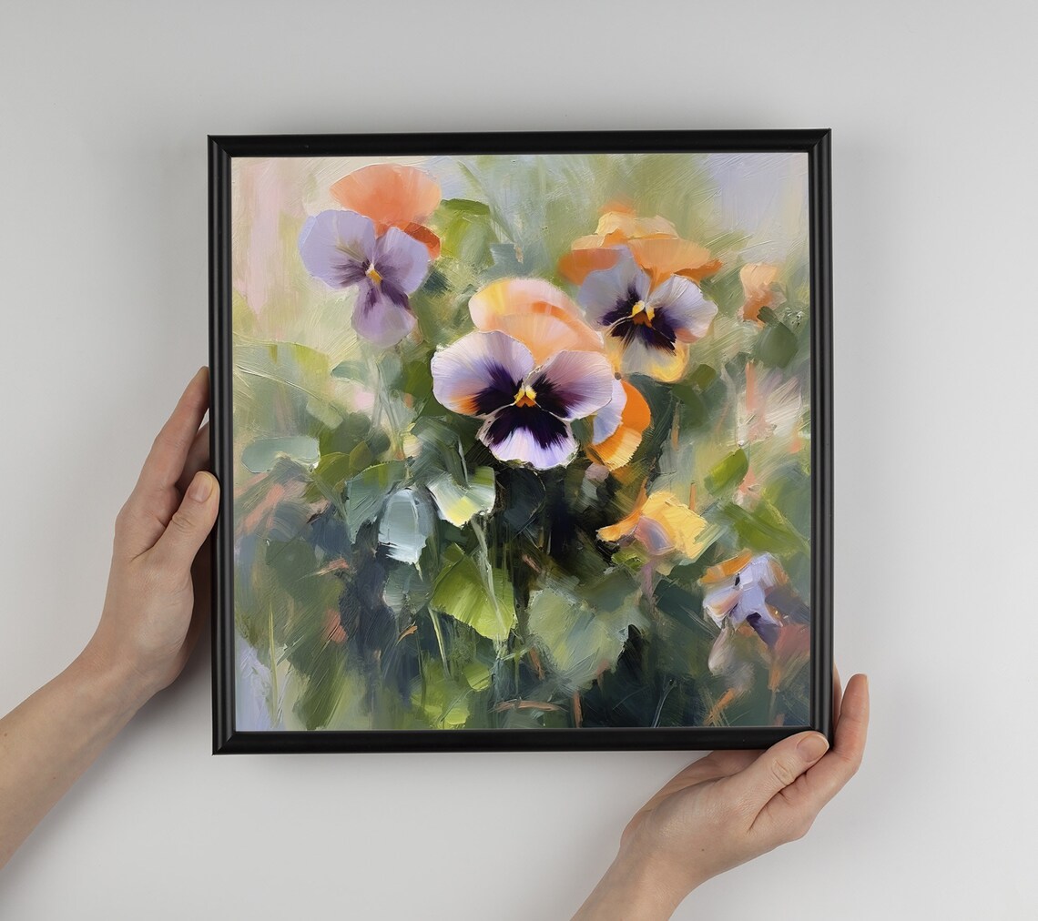 Pansy Oil Painting Art Print, Botanical Floral - Image 2