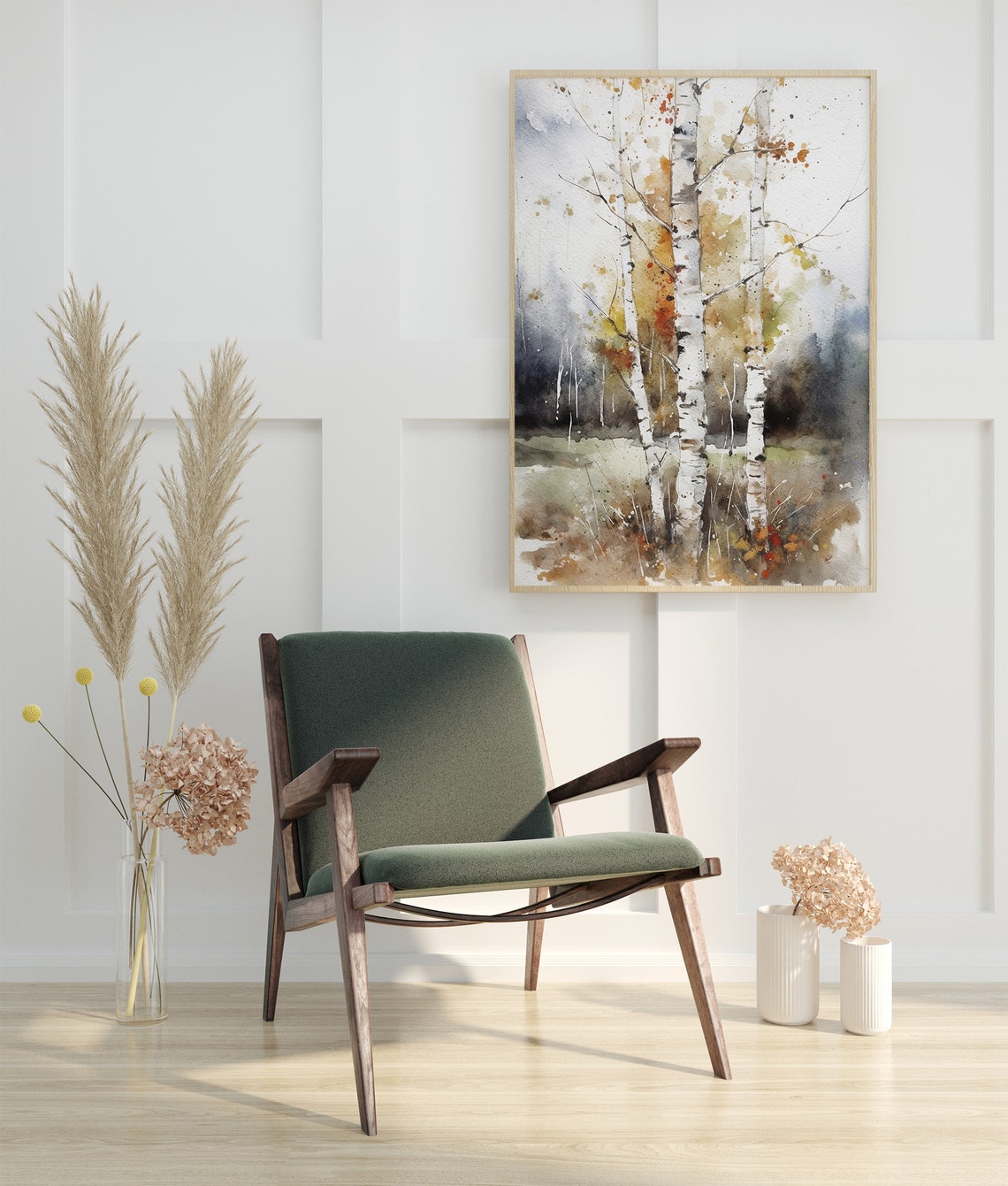 Autumn Birch Trees Watercolor Fall Foliage Golden Orange Forest Poster - Image 3