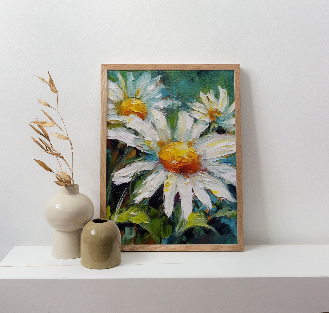 Daisies Oil Painting Meadow Floral Art Print - Image 2