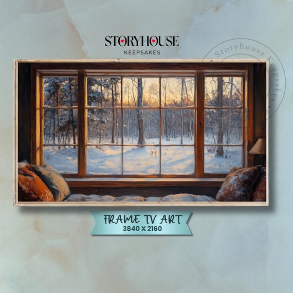 Samsung Tv The Frame Art For Christmas Winter Lodge Window View 15