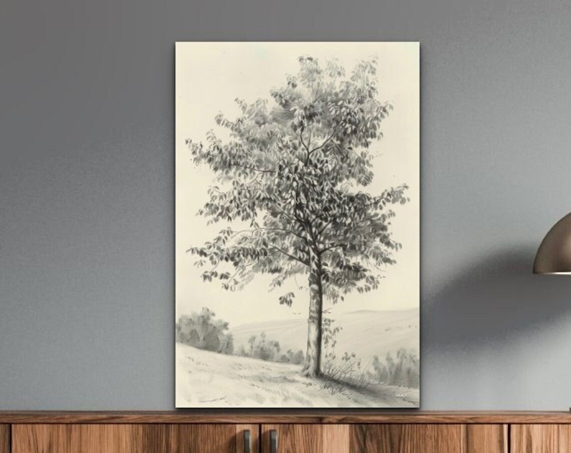 Oak Tree Charcoal Style Art Print, Neutral Decor