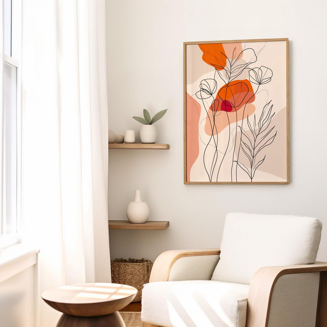 Minimalist Botanical Line Art Terracotta Floral Abstract Poster - Image 3