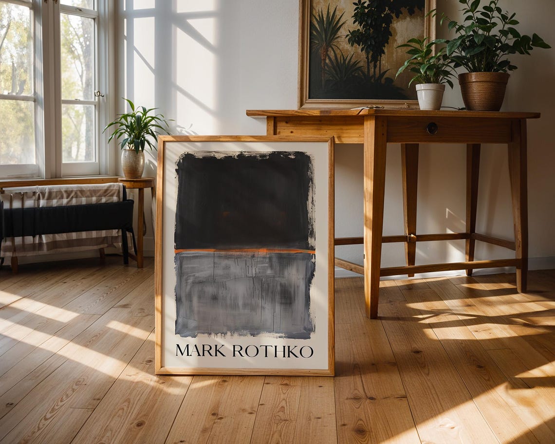 Mark Rothko Black and Grey Color Blocks With Orange Line Poster - Image 3