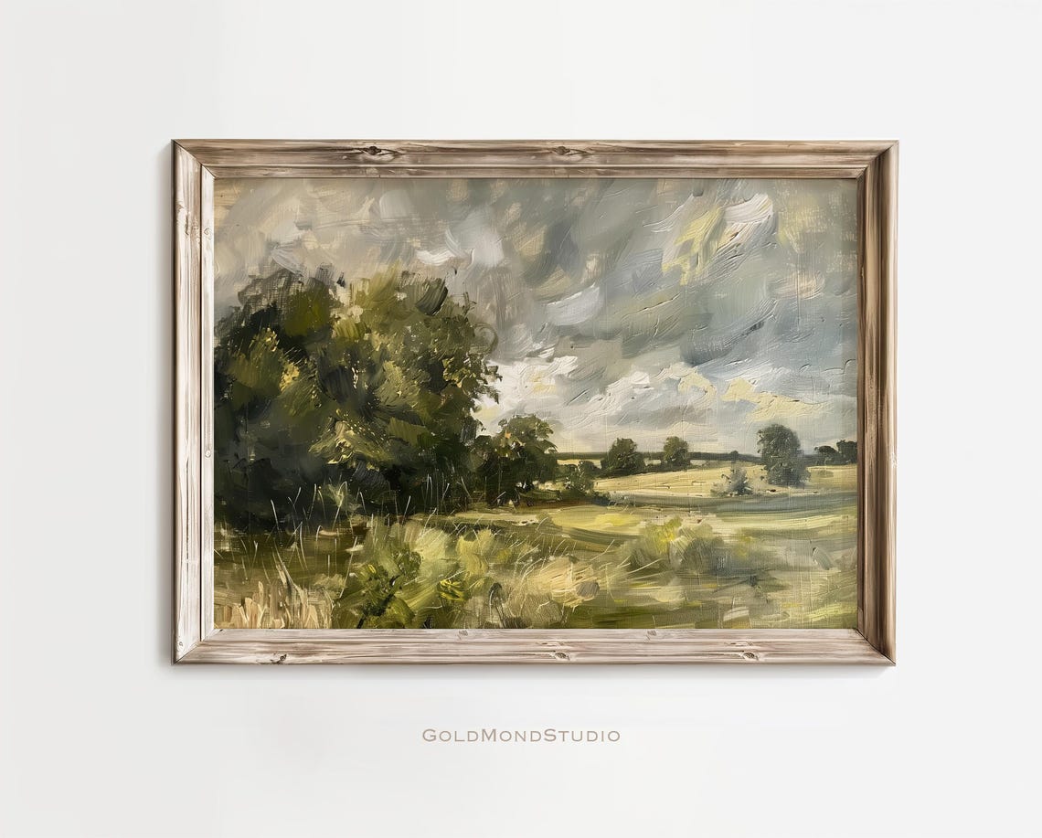 Sunlit Green Pasture With A Large Spreading Tree Painting Poster