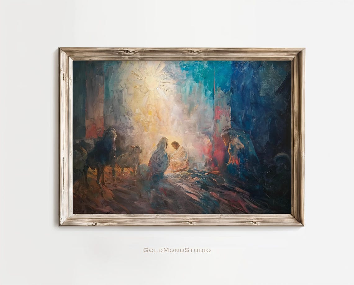 The Nativity Scene Birth Of Christ Impasto Oil Painting Poster