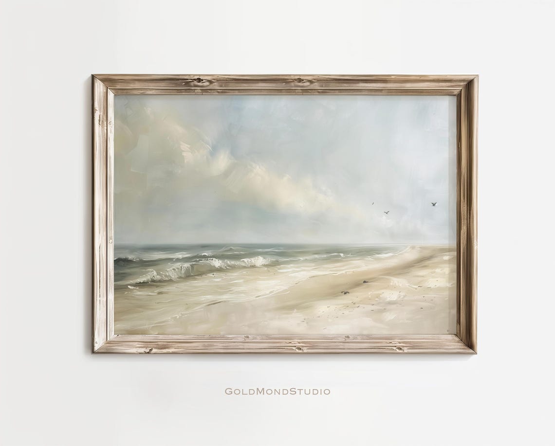 Gentle Waves On Calm Sandy Beach With Seagulls Seascape Poster