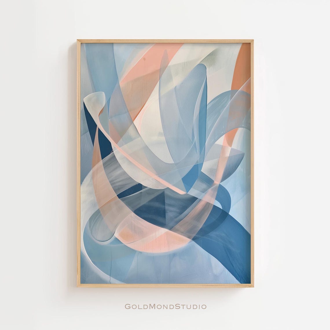 Abstract Swirls of Translucent Blue and Peach Silk Ribbon Waves Poster