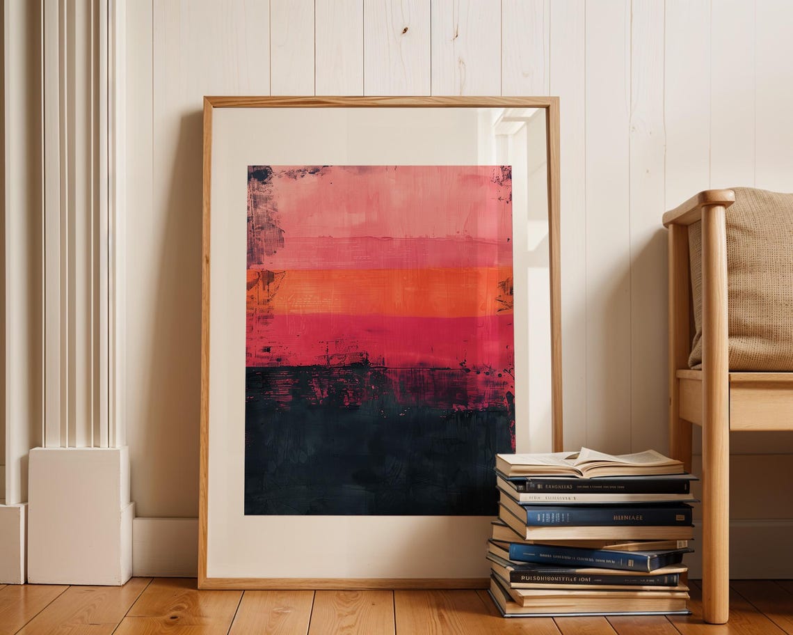 Red And Orange Sunset Stripe Abstract Color Field Art Poster - Image 3