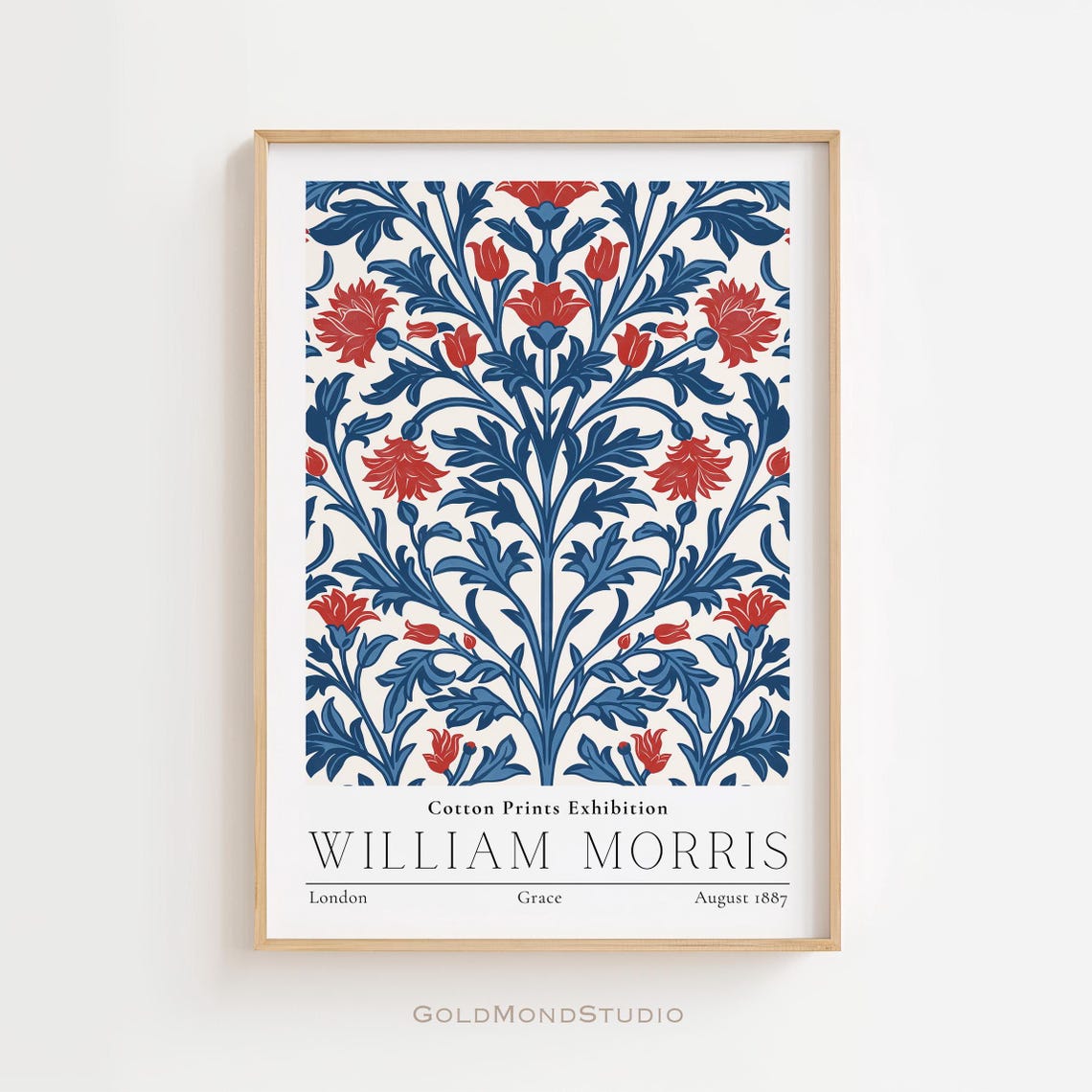 William Morris Grace Red Floral Vintage Cotton Exhibition Poster