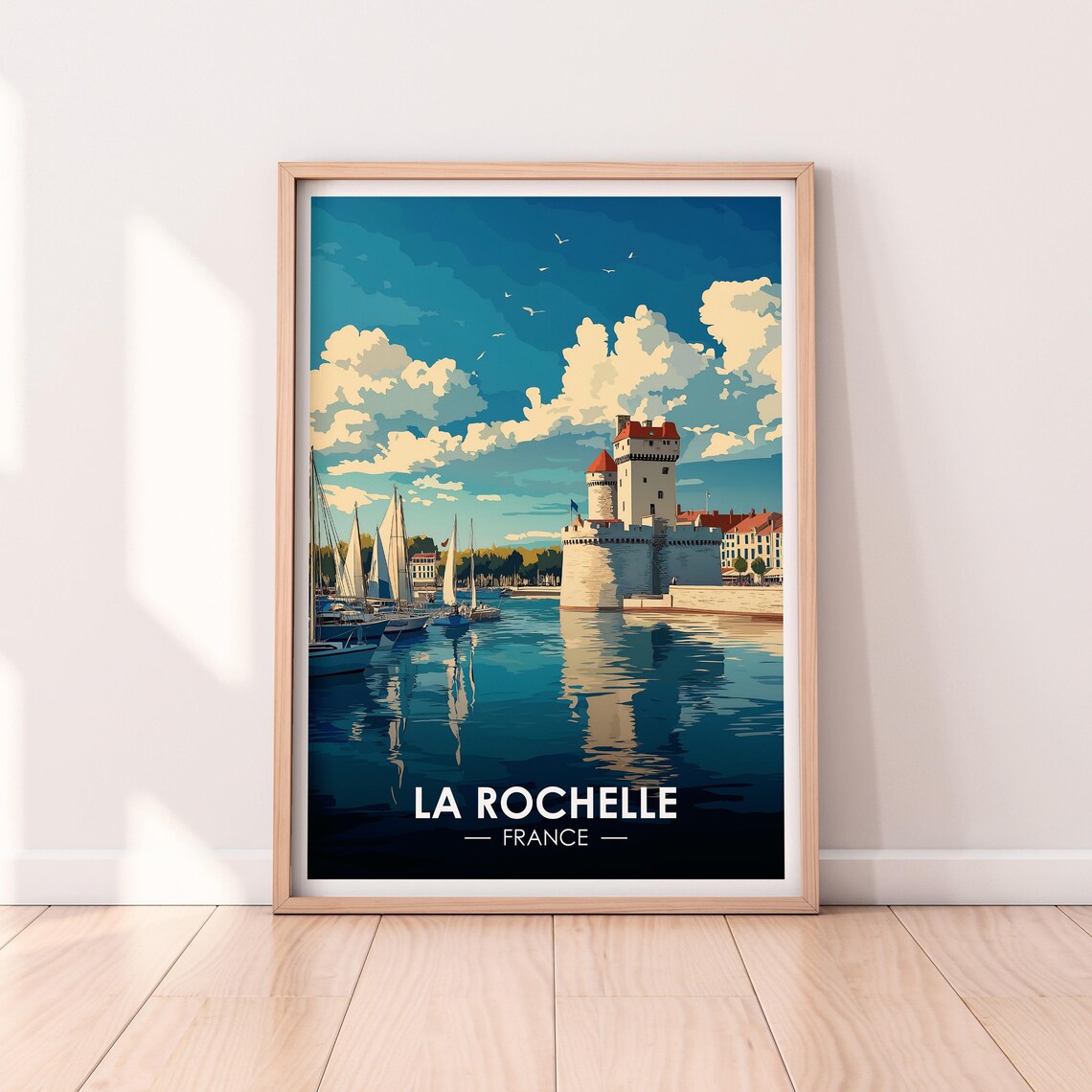La Rochelle France Old Harbor Coastal Tower Sailboats Travel Poster