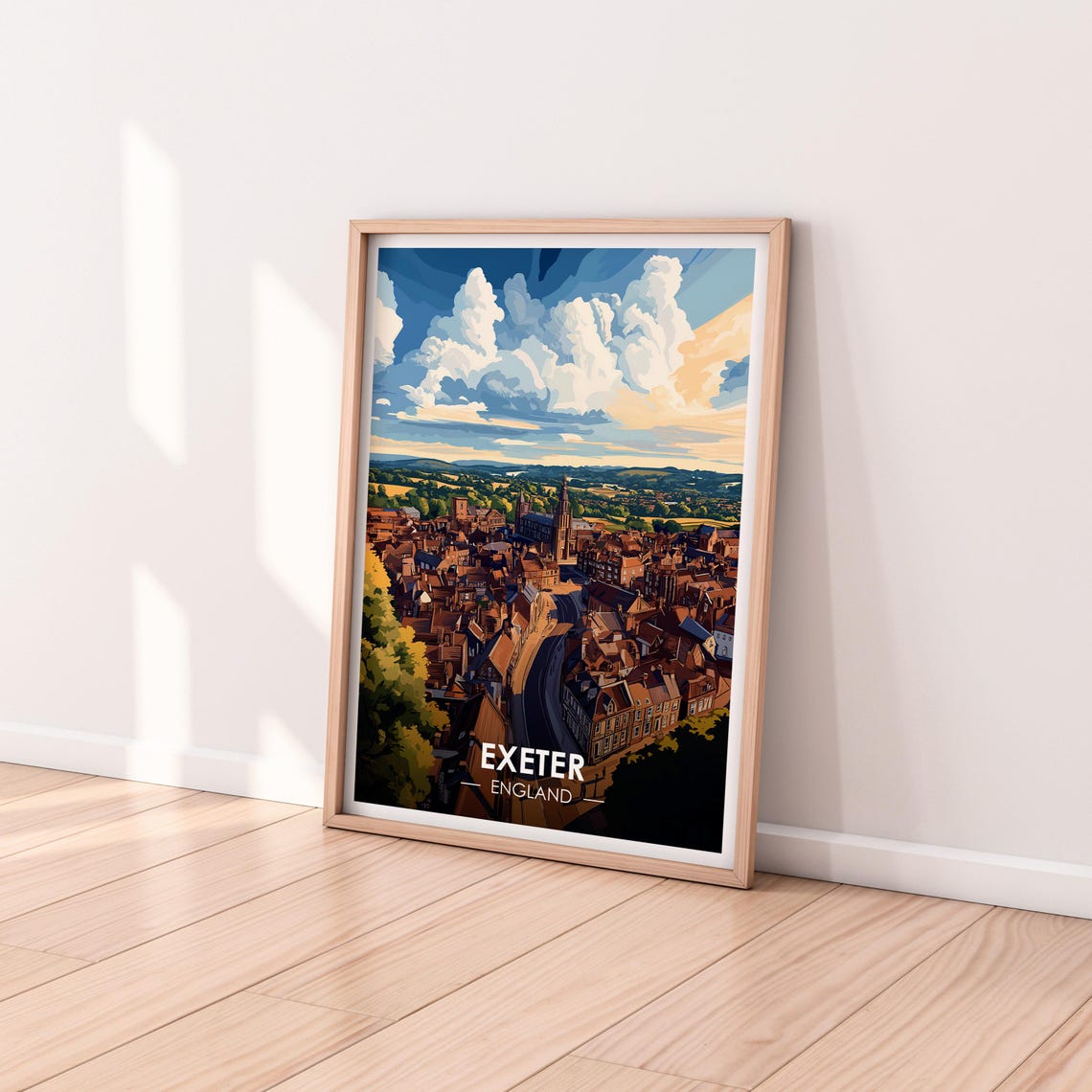 Exeter England Historic Red Roofs Cathedral Countryside Aerial Poster - Image 2