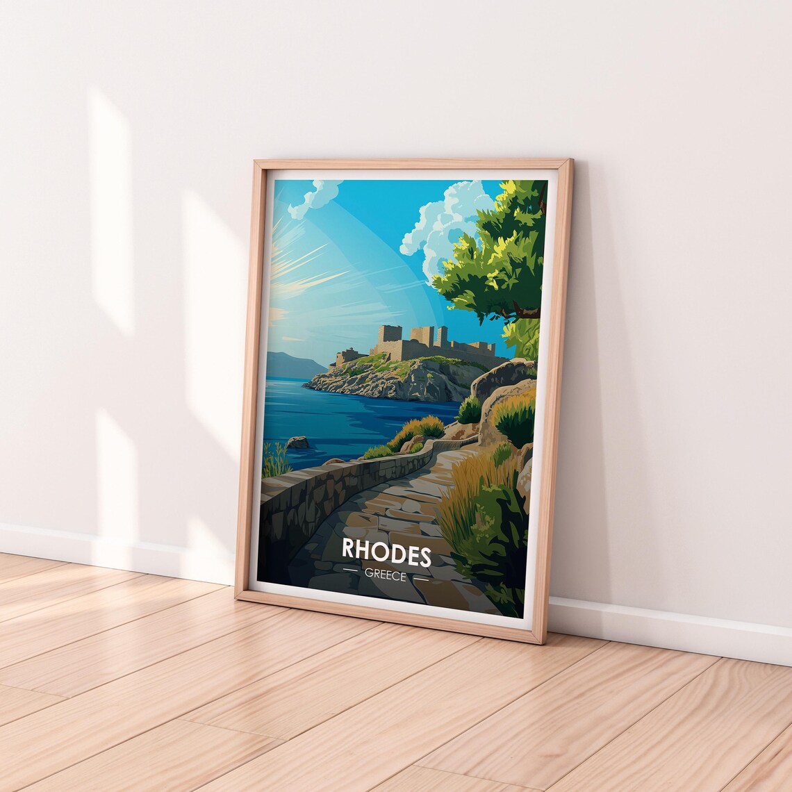 Rhodes Greece Coastal Fortress Island View Vintage Travel Poster - Image 2
