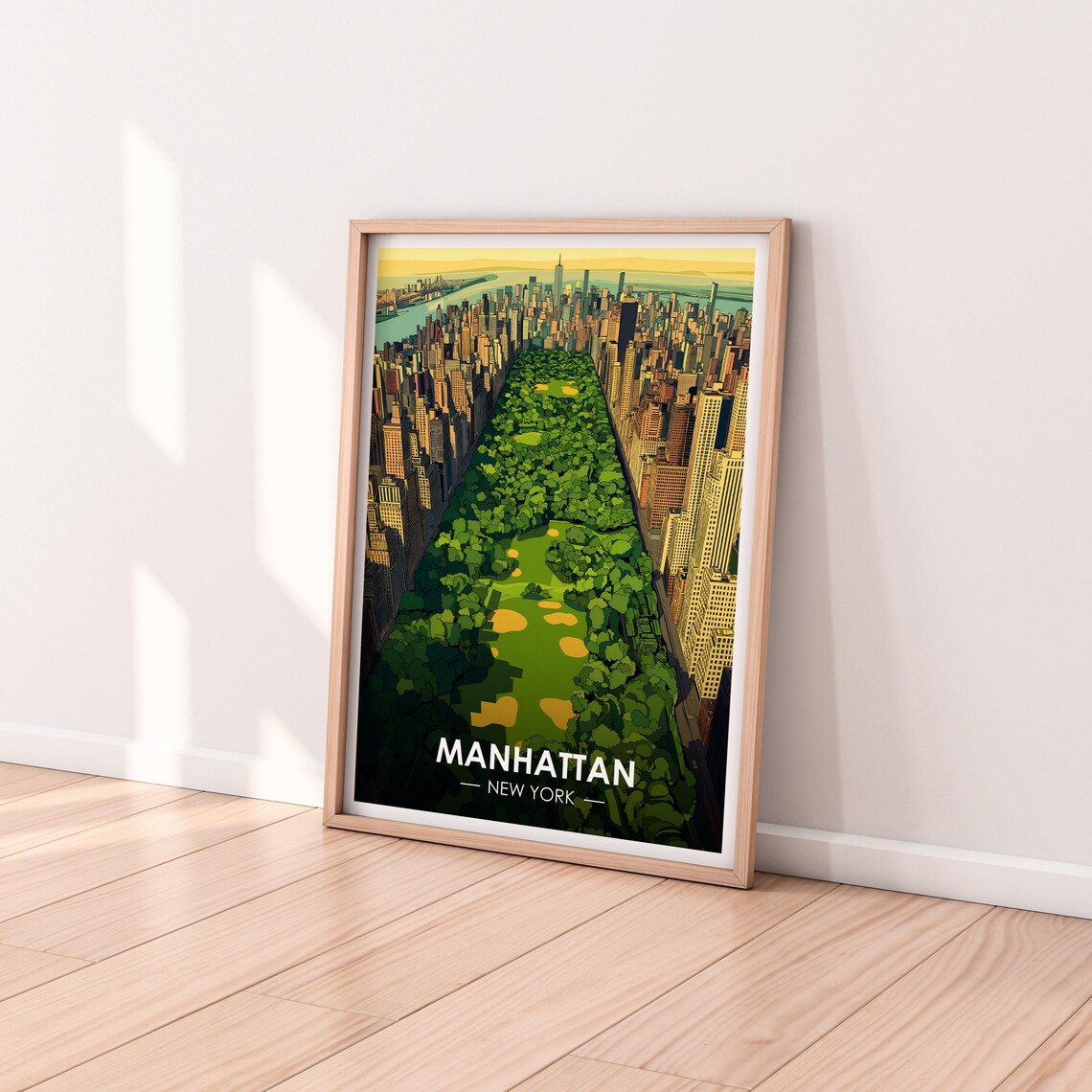 Manhattan New York Central Park Aerial Green Vintage Travel Poster - Image 2