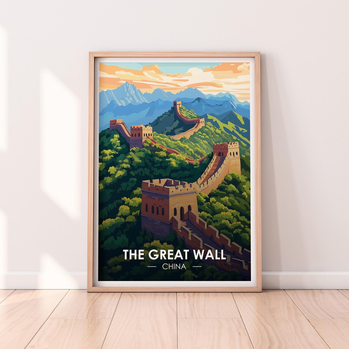 The Great Wall of China Mountain Watchtowers Daytime Travel Poster