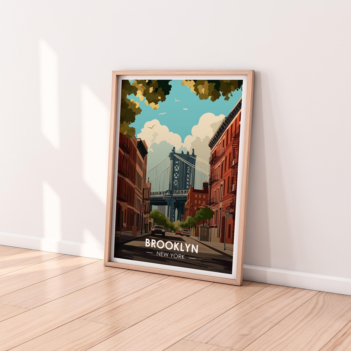 Brooklyn New York Manhattan Bridge Dumbo Street Vintage Travel Poster - Image 2