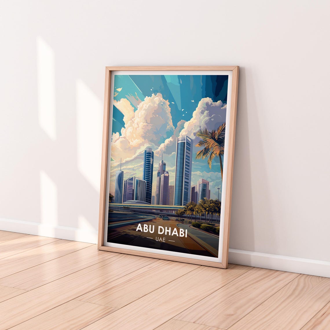 Abu Dhabi UAE Sweeping Modern Highway Towers City Travel Poster - Image 2