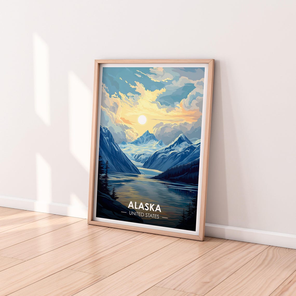 Alaska Glacier Valley Bright Sunlit Lake Snowy Peaks Travel Poster - Image 2