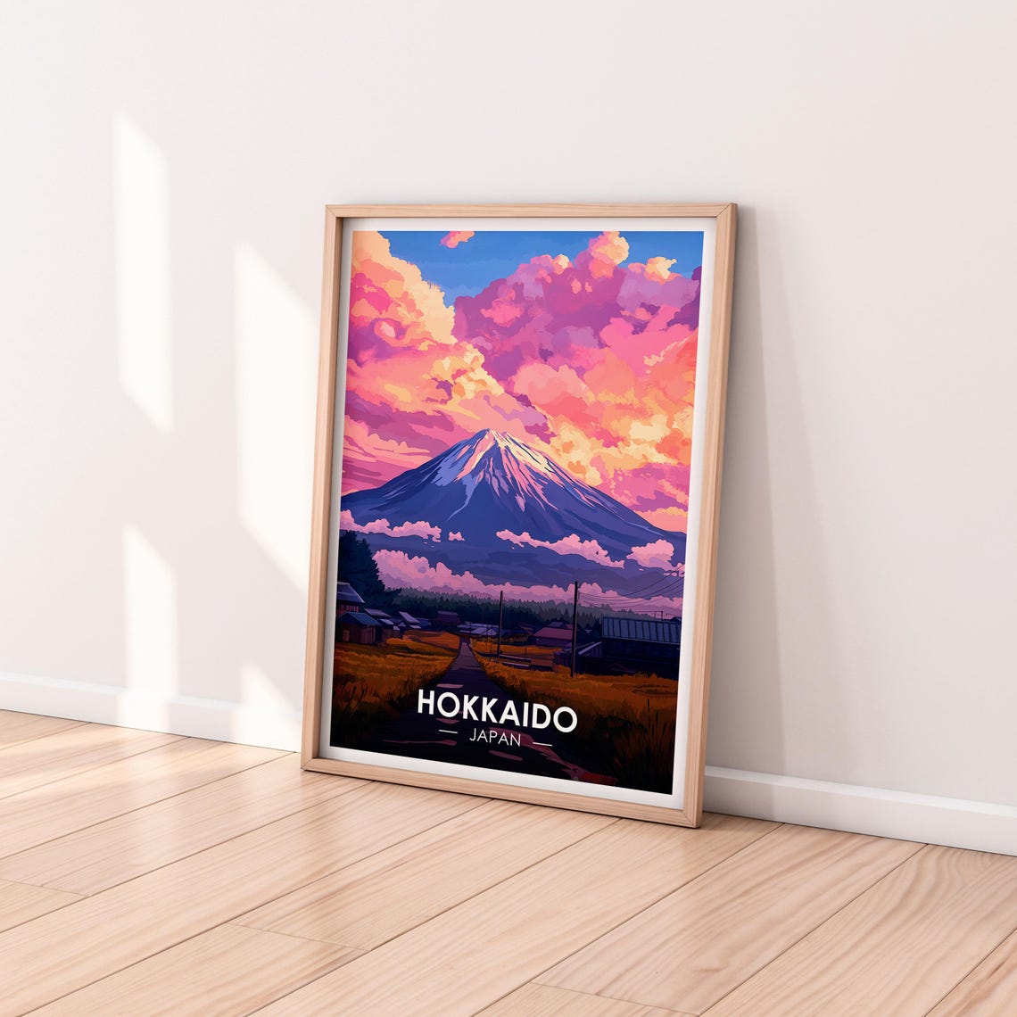 Hokkaido Japan Snow Capped Mountain Fields Village Sunset Poster - Image 2