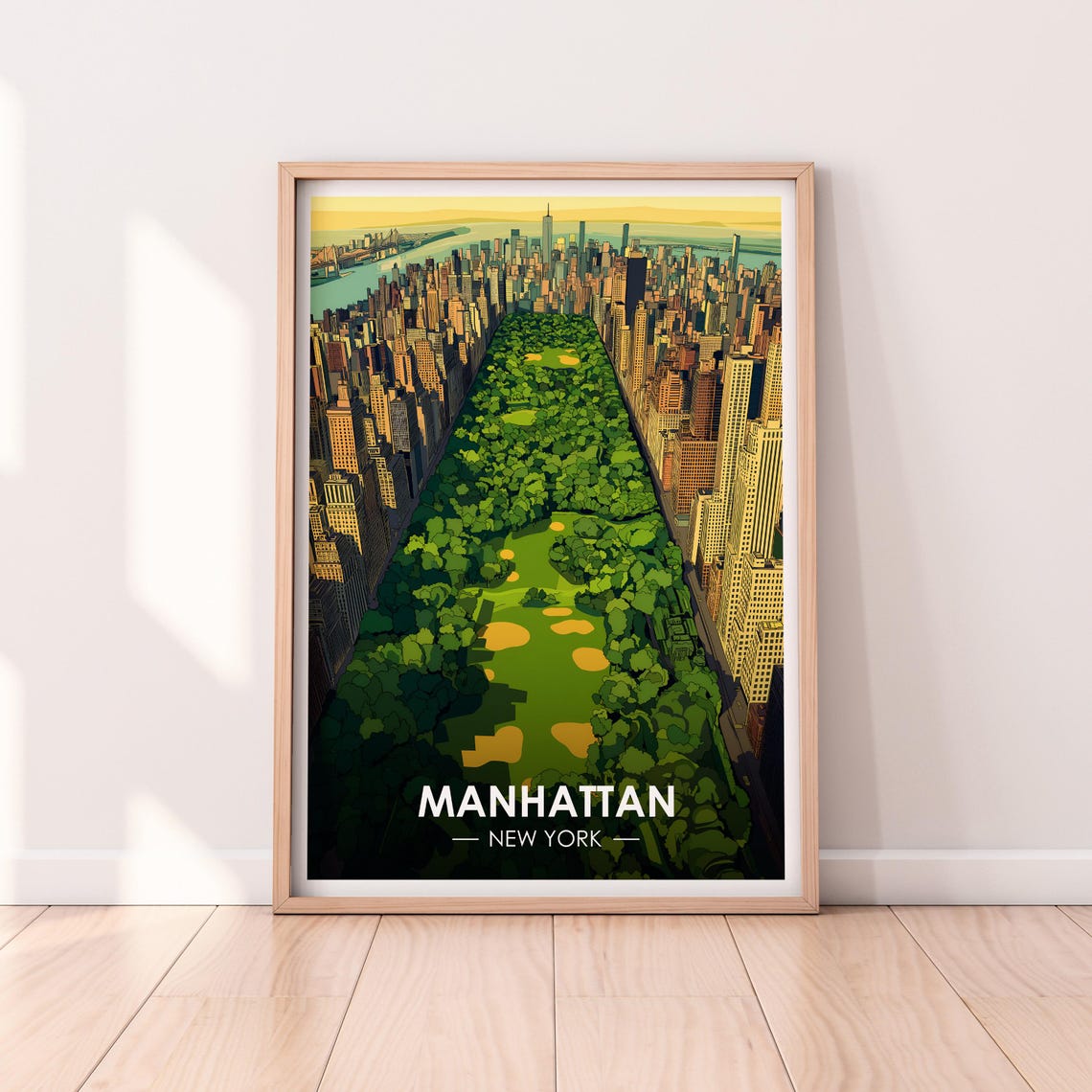 Manhattan New York Central Park Aerial Green Vintage Travel Poster