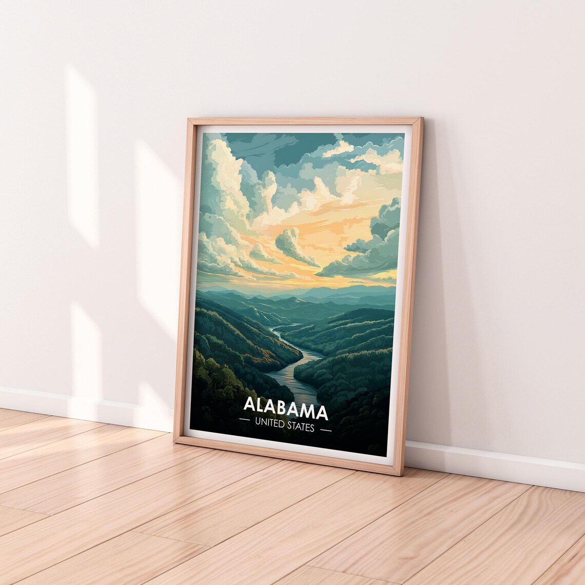 Alabama United States River Valley Sunset Retro Travel Poster - Image 2