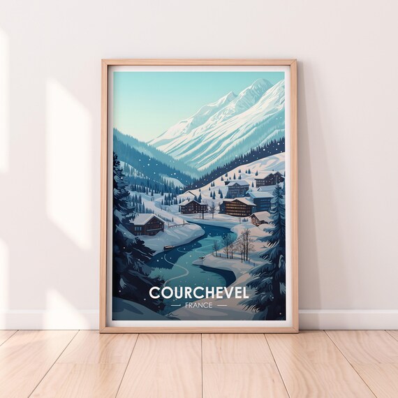 Courchevel France Snowy Chalets Frozen Lake Alpine Pines Poster