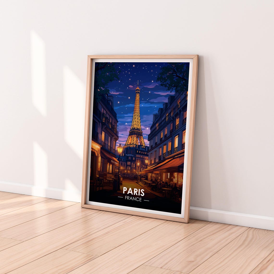Paris France Eiffel Tower Sparkling Night City Street Scene Poster - Image 2