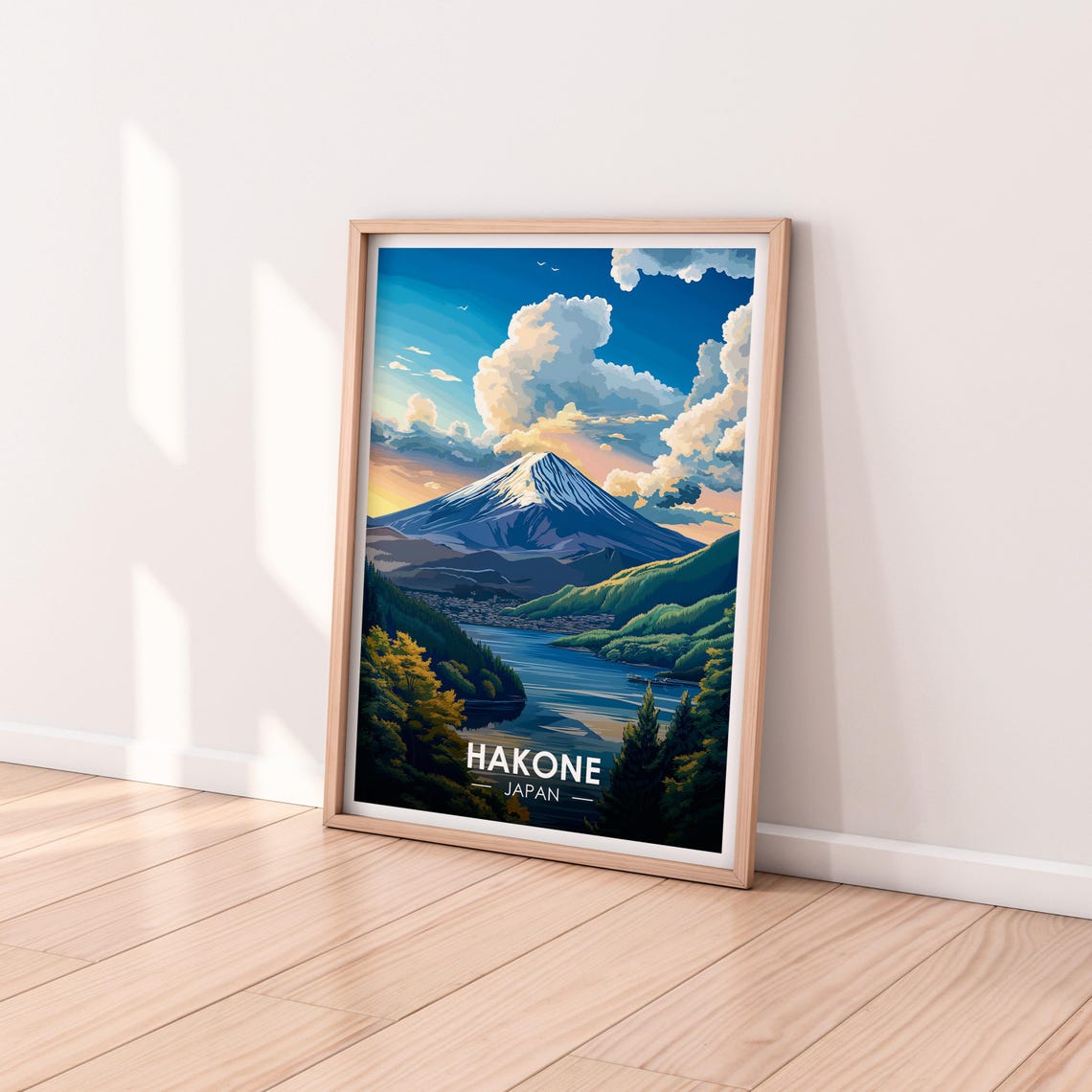 Hakone Japan Mount Fuji Lake Bright Daytime Blue Sky Clouds Poster - Image 2