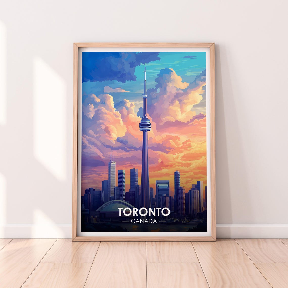 Toronto Canada CN Tower Vibrant Sunset Skyline Orange Clouds Poster