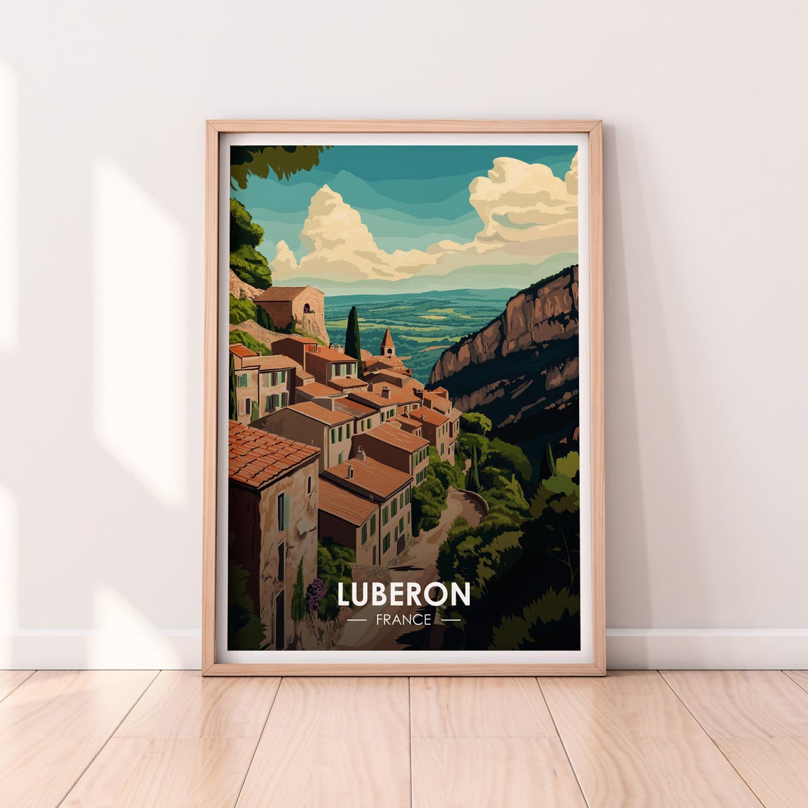 Luberon France Provence Hilltop Town Valley View Vintage Travel Poster