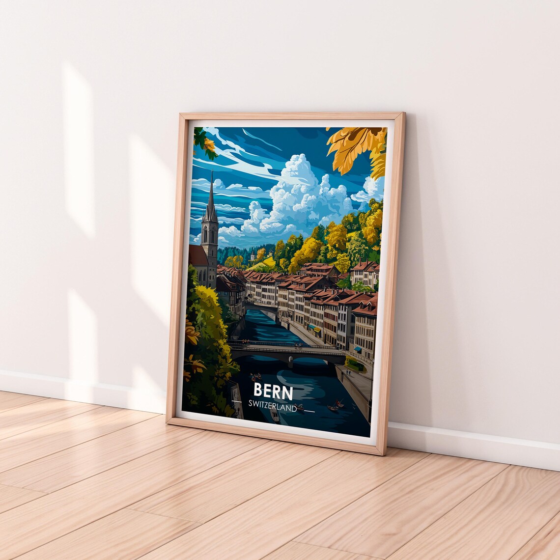 Bern Switzerland Old Town Along River Autumn Trees Travel Poster - Image 2