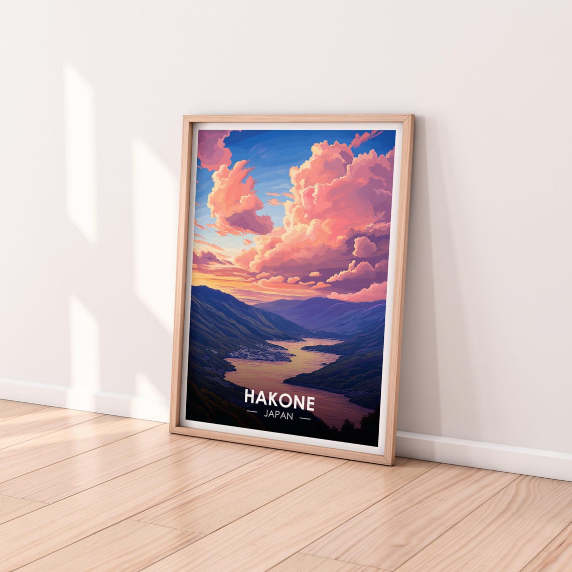 Hakone Japan Mountain Lake Sunset Pink Clouds Calm Scenic Poster - Image 2