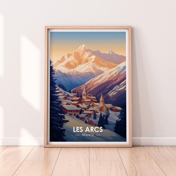 Les Arcs France Alpine Village Church Snow Peaks Dawn Poster